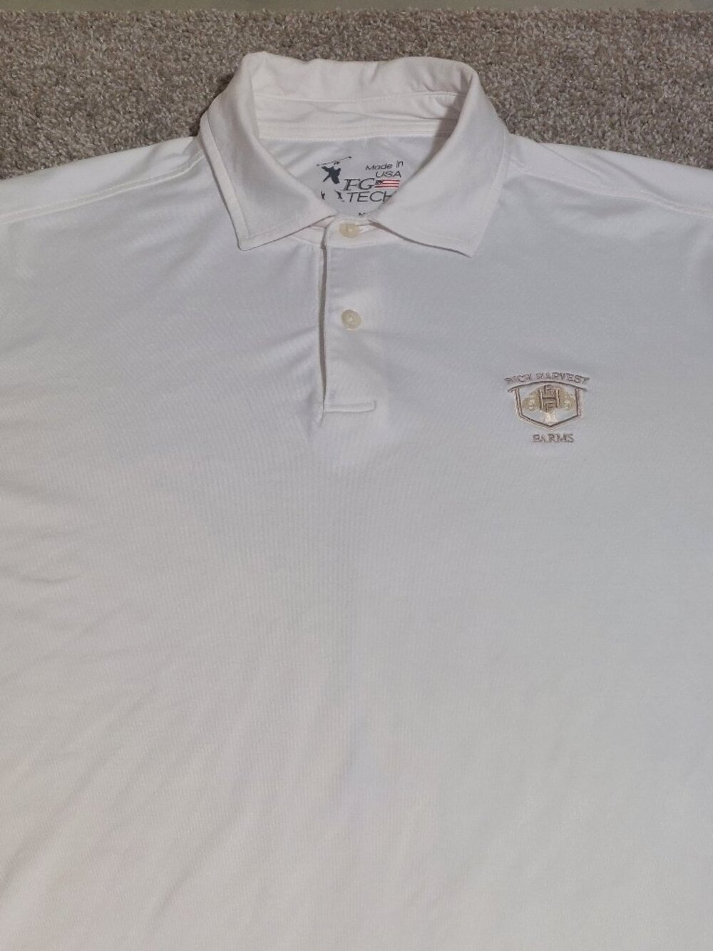 FG Tech golf polo Made in USA Rich Harvest Farms embroidered Size M